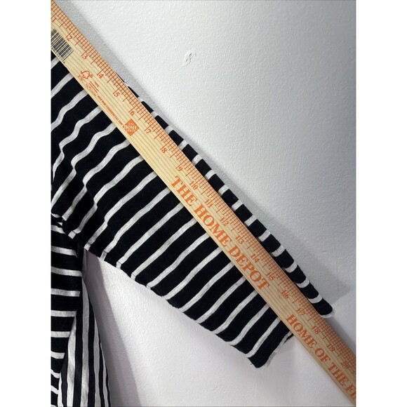 Chico's Pullover Top Blouse embroidery Black/White Stripe 100% Cotton 3/4 Sz 1 - Picture 4 of 11